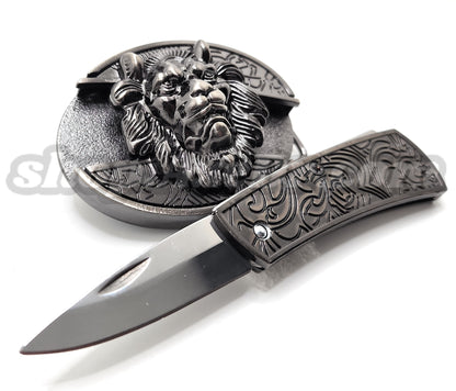 Lion Head Folding Knife Belt Buckle
