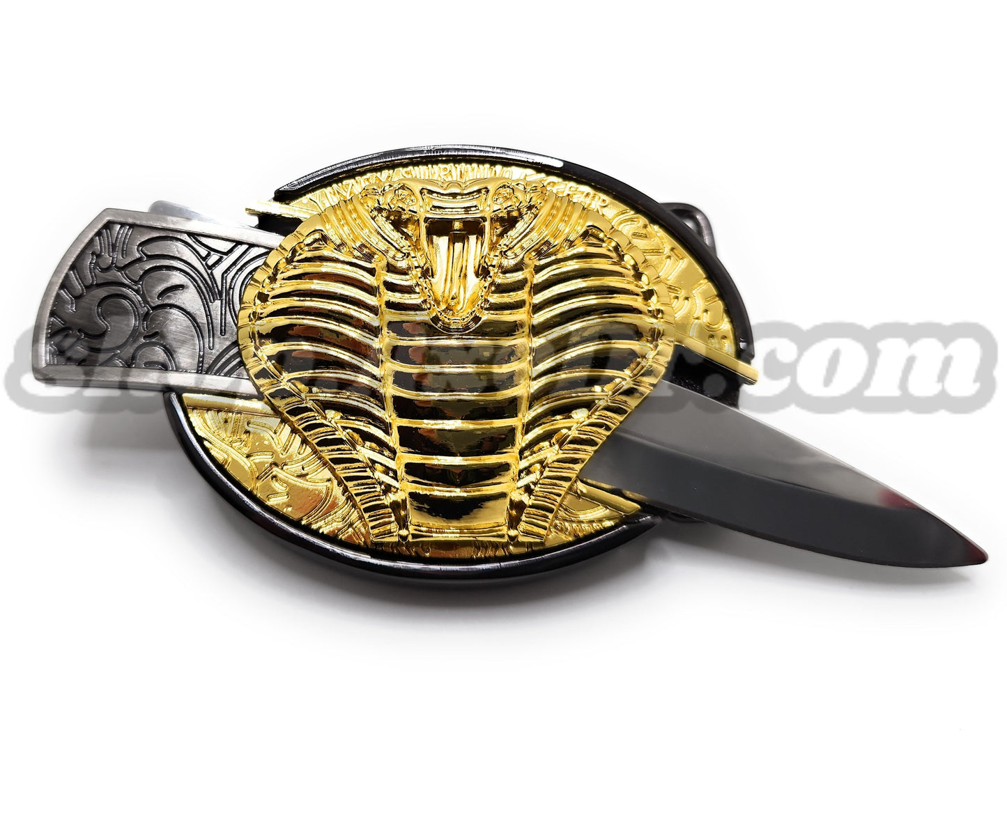 Gold Hooded Cobra Folding Knife Belt Buckle