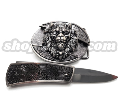 Lion Head Folding Knife Belt Buckle