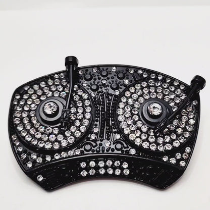 Blinged-Out Rhinestoned Turntable 3D Belt Buckle