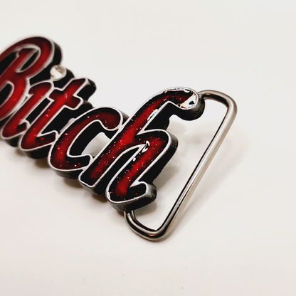 Red Sparkly "Bitch" Belt Buckle with Rhinestone Funny