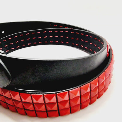 Red Pyramid Studded Leather Belt Punk