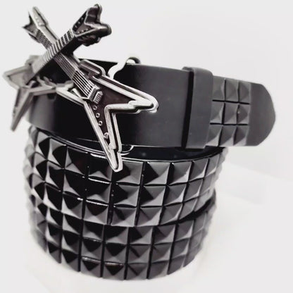 Crossed Axes Belt Buckle and Pyramid Studded Belt