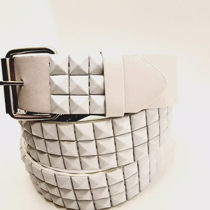 All White Pyramid Studded Leather Belt Punk